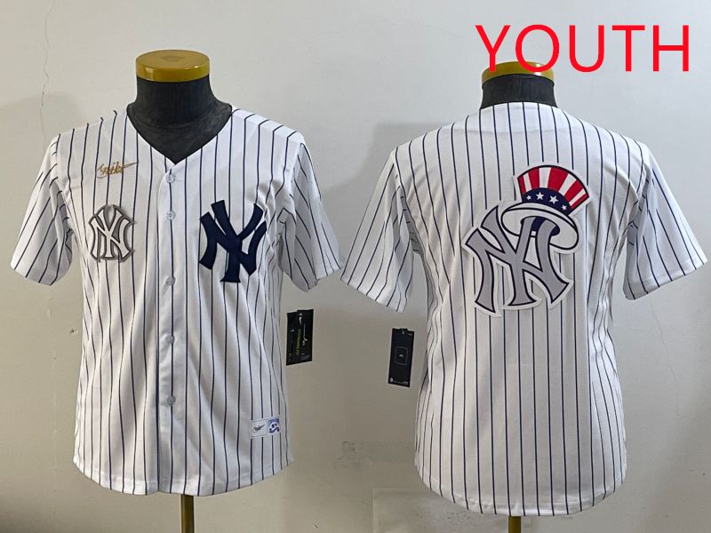 Youth 2025 New York Yankees Blank White Stripe Throwback Nike MLB Jersey style 14->youth mlb jersey->Youth Jersey